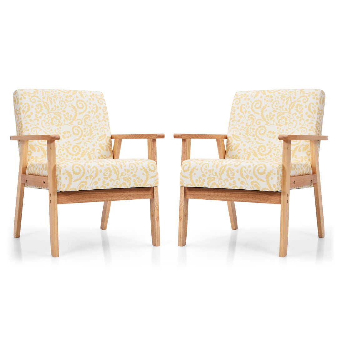 Costway - Accent Armchair Upholstered Chair Home Office with Wooden Frame (2pc) - Yellow_4