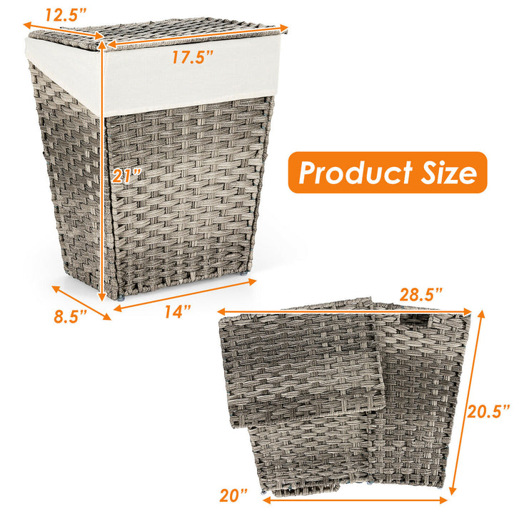 Costway Handwoven Laundry Hamper Foldable w/Removable Liner, Lid & Handles Grey - Grey_4