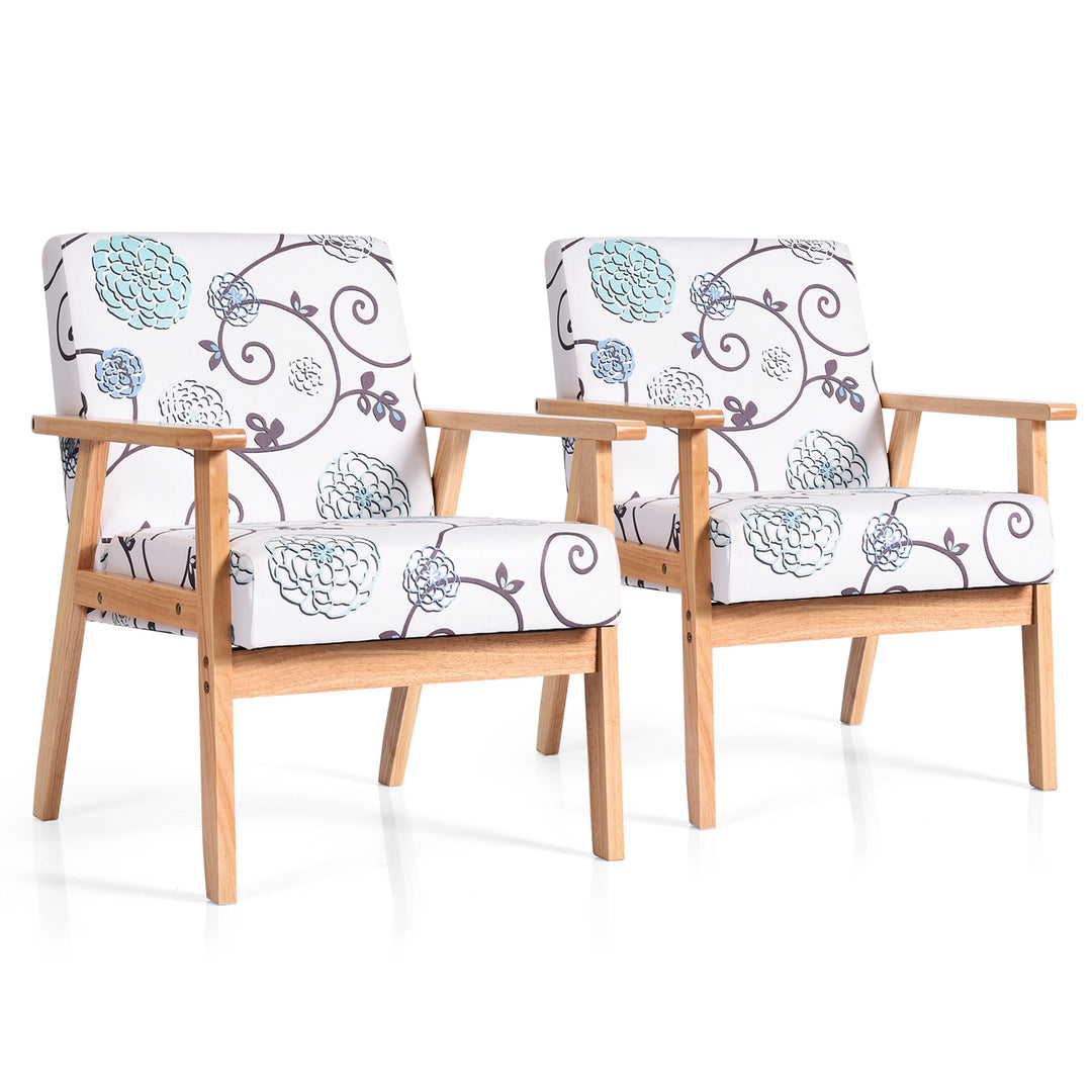 Costway - Accent Armchair Upholstered Chair Home Office with Wooden Frame (2pc) - White_0