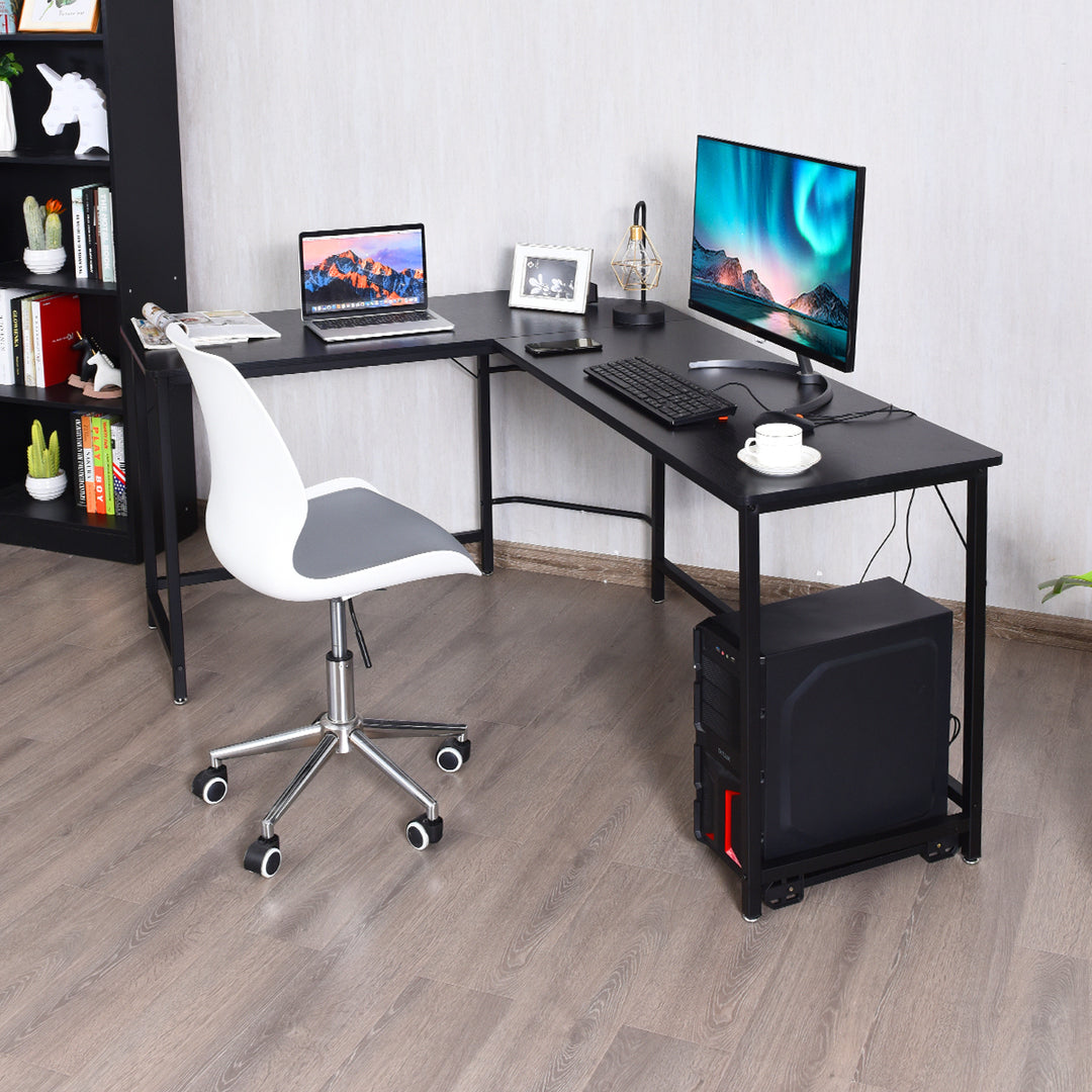 Costway - L-Shaped Computer Desk Corner Workstation Study Gaming Table Home Office - Black_6