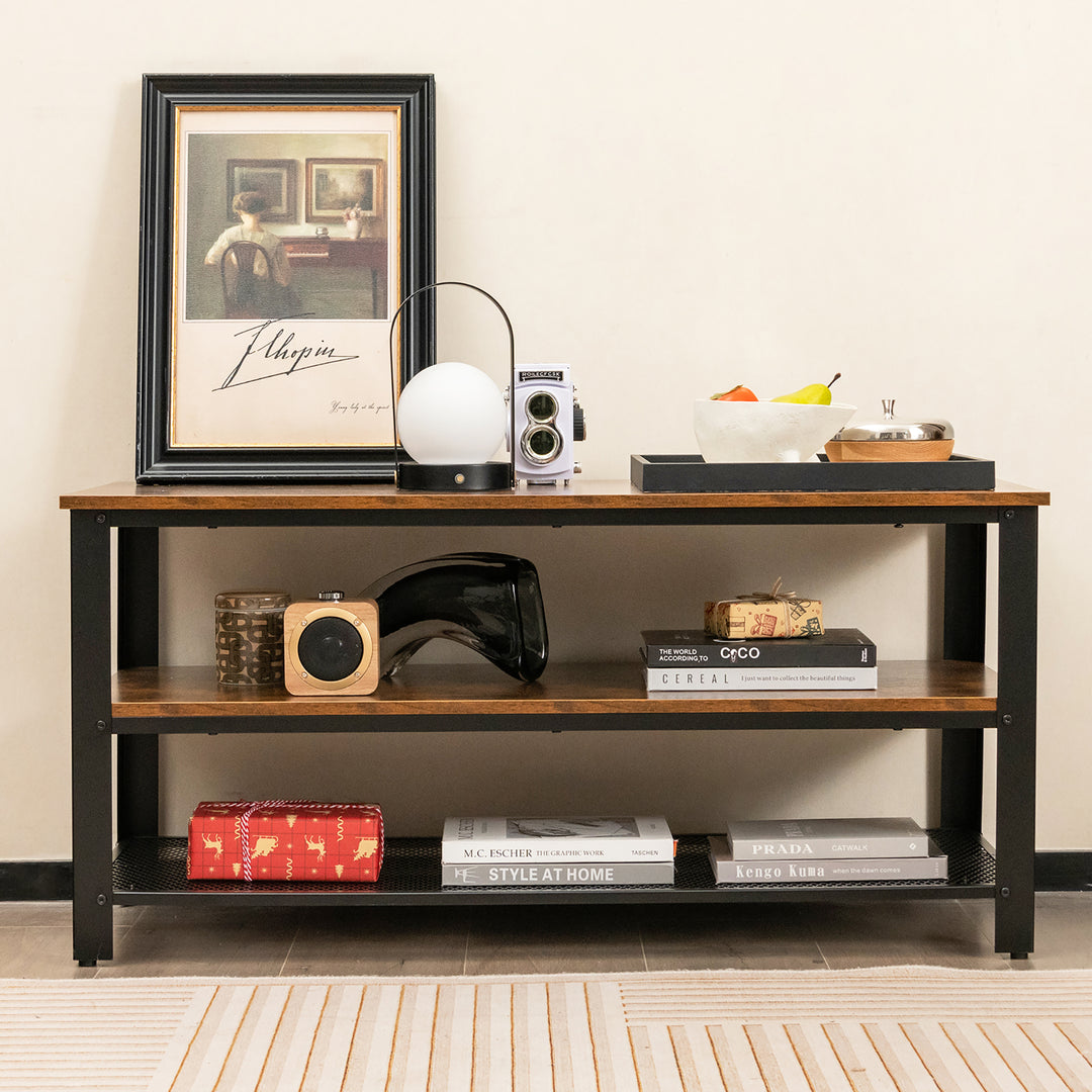 Costway - Industrial TV Stand Media Center for TVs up to 50 inch - Rustic Brown/Black_3