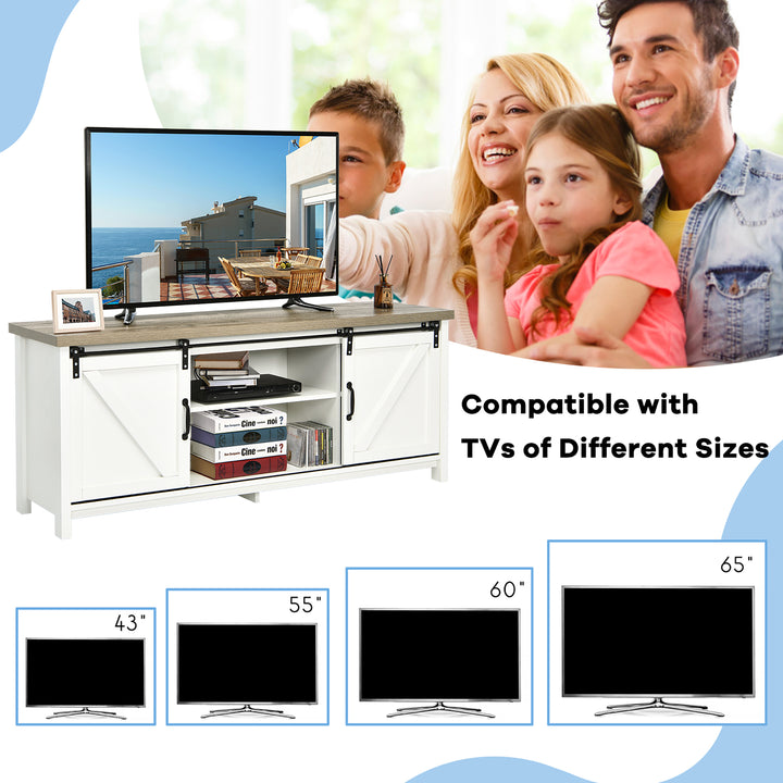 Costway - TV Stand Media Center Console Cabinet Sliding Barn Door for TV's 60'' White - White_7