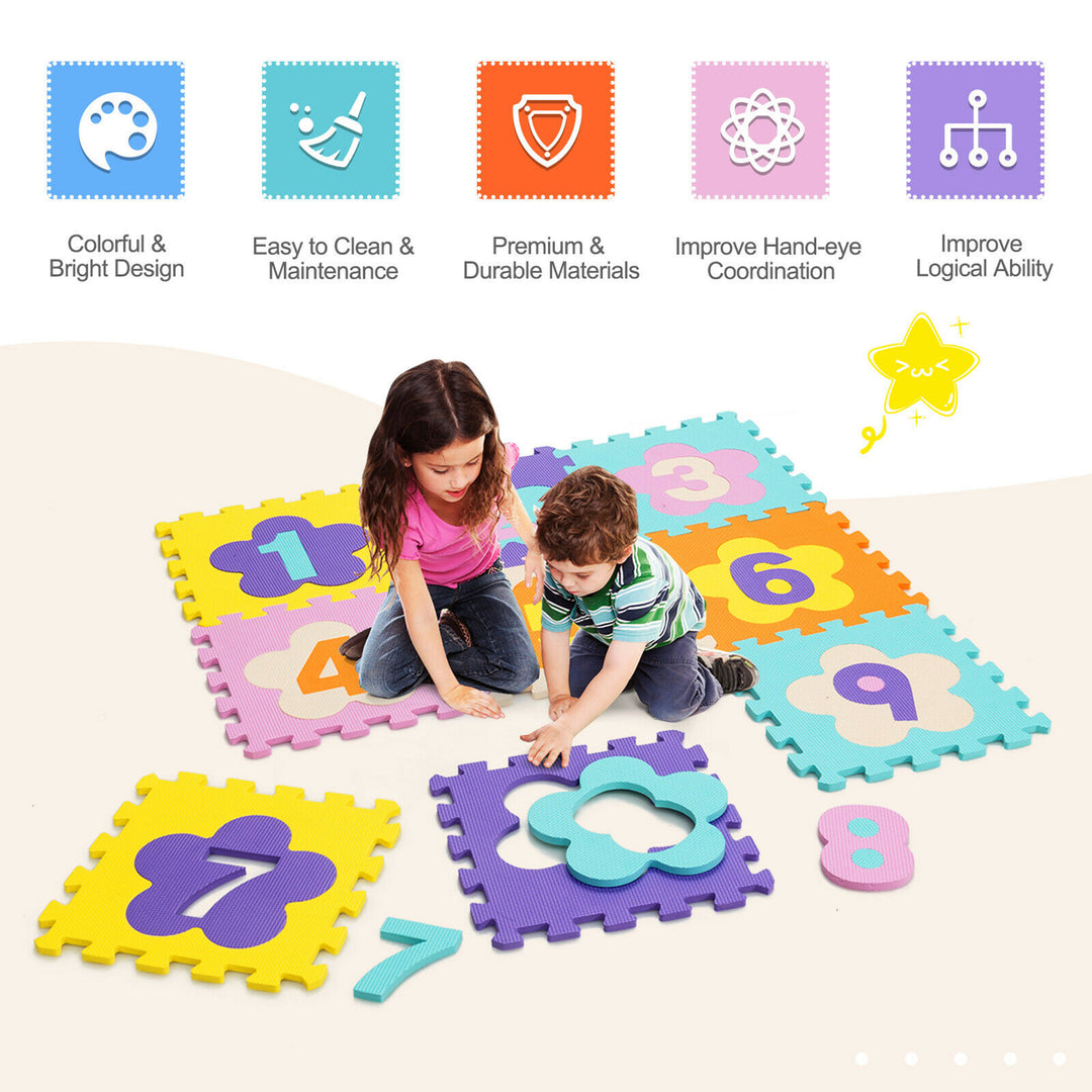 Costway 75 Pieces Baby Foam Interlocking Play Mat w/ Fence w/Detachable Numbers - Multi-Color_7