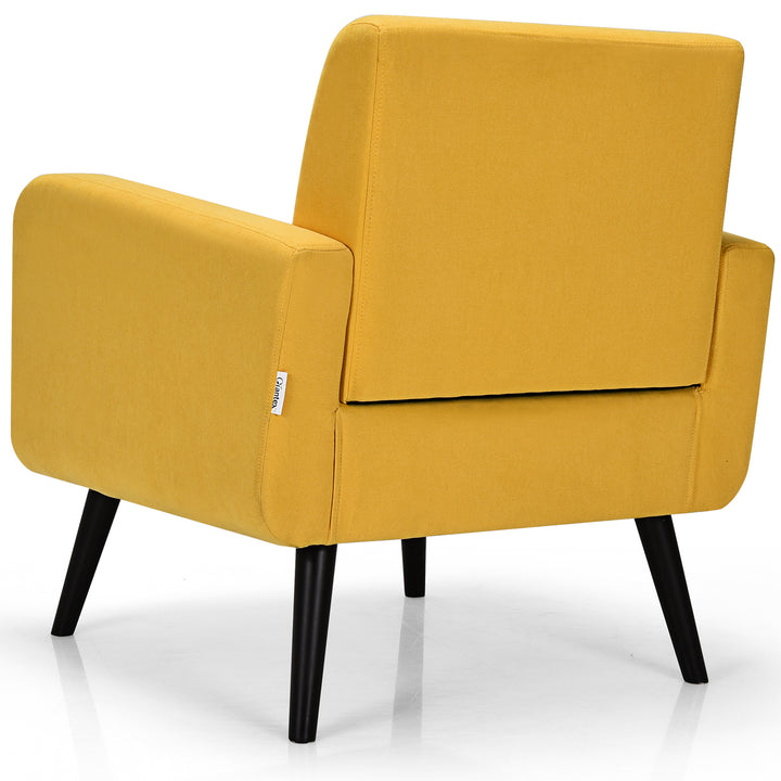 Costway - Accent Armchair Single Sofa Chair Home Office with Wooden Legs (2pc) - Yellow_7