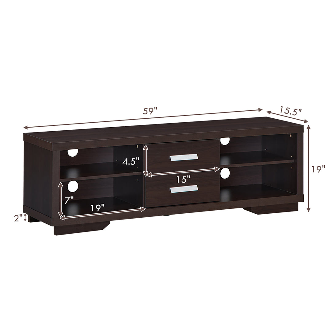 Costway - TV Stand Entertainment Center Hold up to 65'' TV with Storage Shelves & Drawers - Brown_2