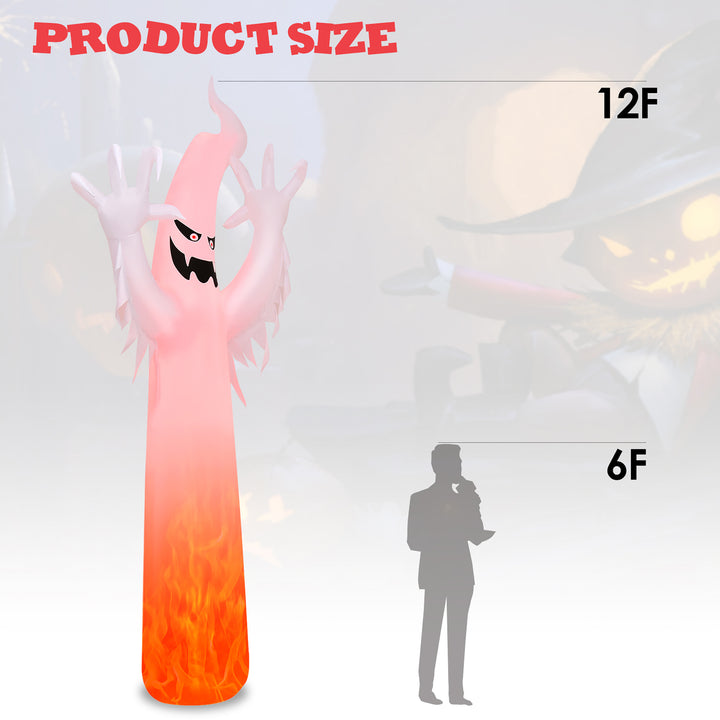 Costway - 12 Ft Halloween Inflatable Ghost Yard Decoration w/ Built-in LED Lights - White_1