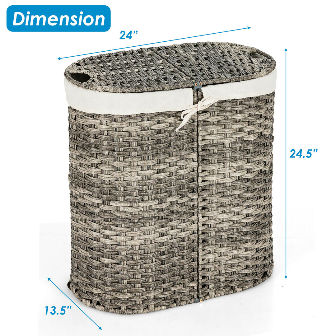 Costway Handwoven Laundry Hamper Laundry Basket w/2 Removable Liner Bags Grey - Grey_2