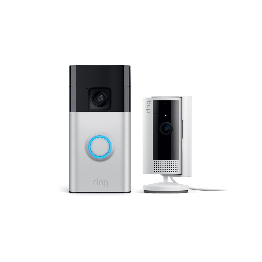 Ring - Starter Set with Battery Doorbell and Indoor Cam - Satin Nickel and White_0