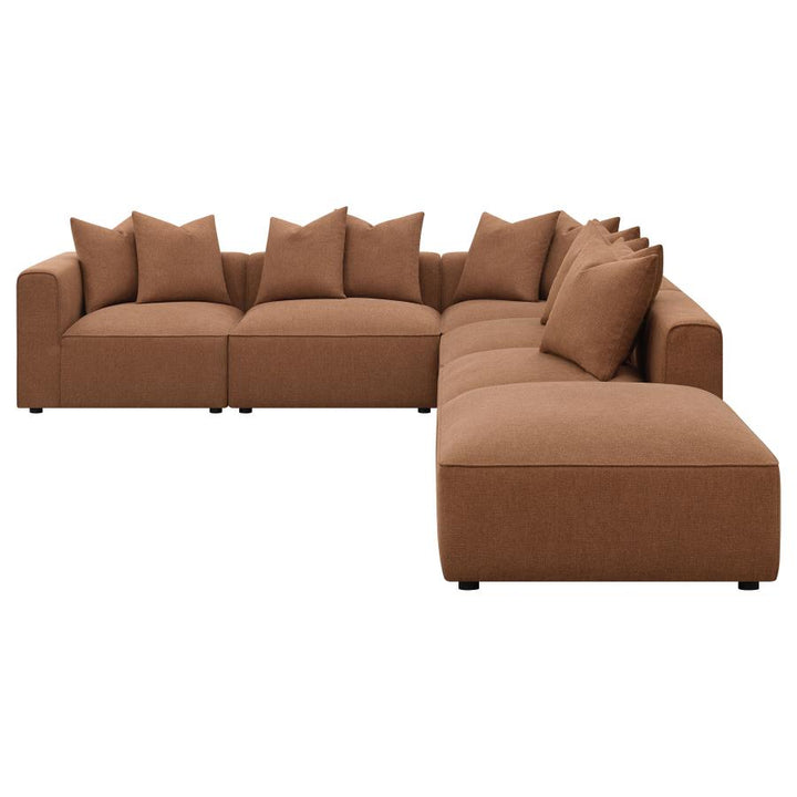 Jennifer 6-piece Tight Seat Modular Sectional Terracotta with Lamp and Coffee Table  Bundle