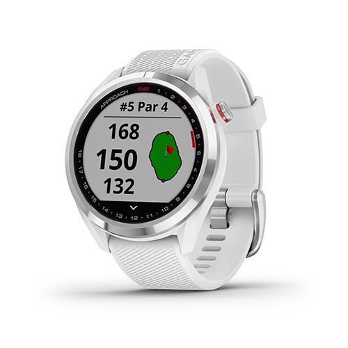 Approach S42 Golf Smartwatch, Polished Silver w/ White Strap_0