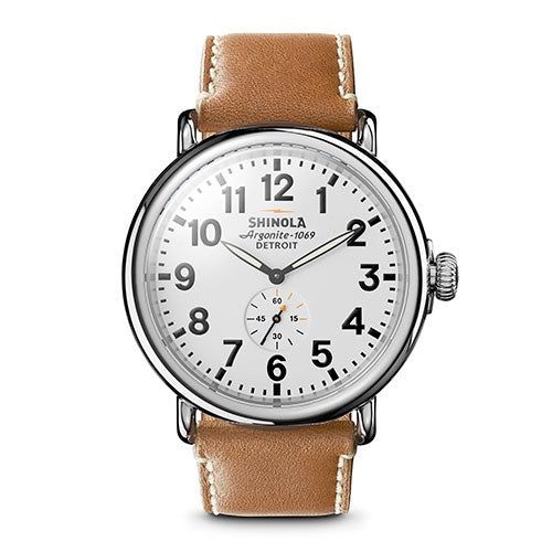 Mens' Runwell Largo Tan Leather Strap Watch, White Dial_0