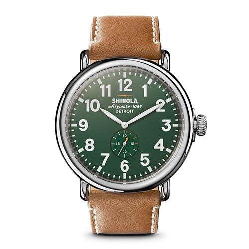 Mens' Runwell Largo Tan Leather Strap Watch, Green Dial_0