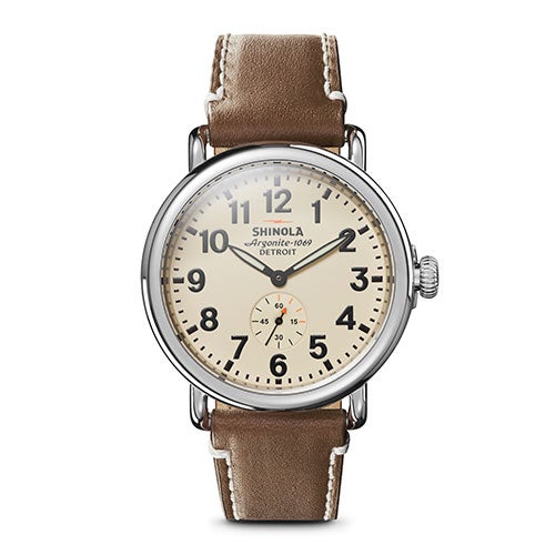 Unisex Runwell Dark Nut Brown Leather Strap Watch, Cream Dial_0