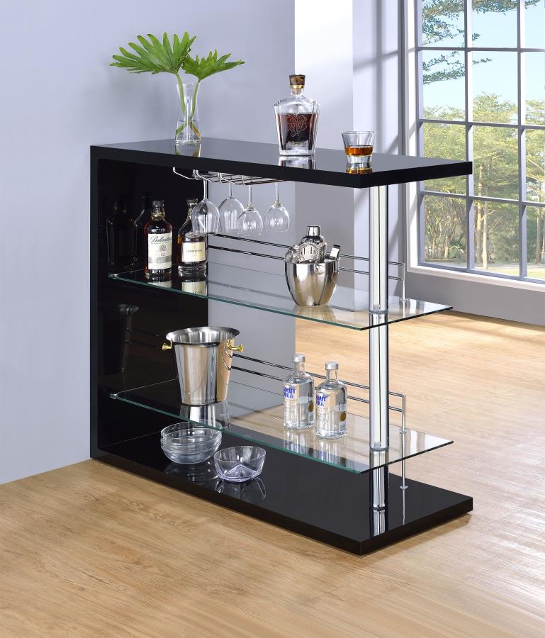 Rectangular 2-shelf Bar Unit Glossy Black_0