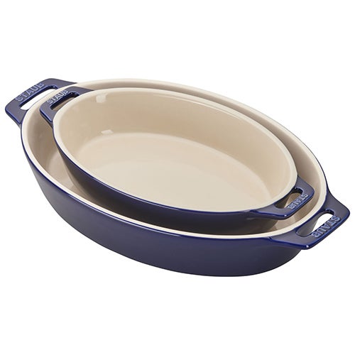 2pc Ceramics Oval Baking Dish Set Dark Blue_0
