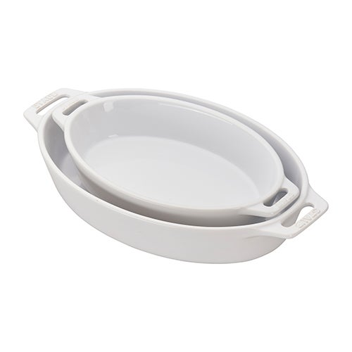 2pc Ceramics Oval Baking Dish Set, White_0