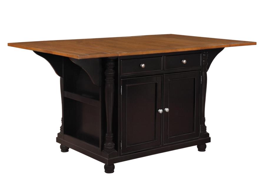 Slater 2-drawer Kitchen Island with Drop Leaves Brown and Black_1