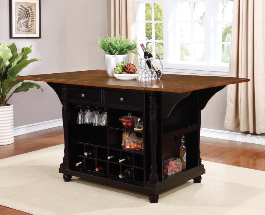 Slater 2-drawer Kitchen Island with Drop Leaves Brown and Black_0