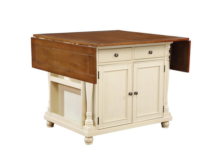 Slater 2-drawer Kitchen Island with Drop Leaves Brown and Buttermilk_2