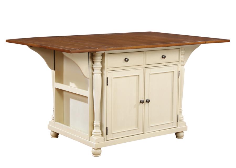 Slater 2-drawer Kitchen Island with Drop Leaves Brown and Buttermilk_1