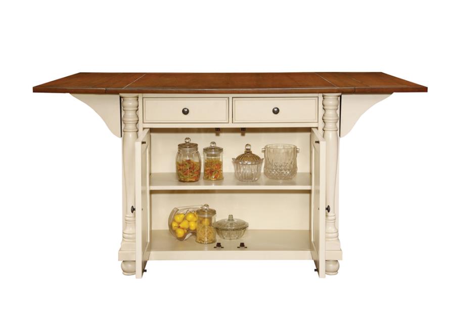 Slater 2-drawer Kitchen Island with Drop Leaves Brown and Buttermilk_3