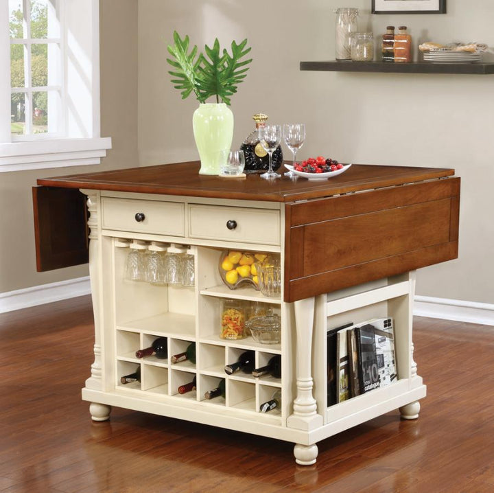 Slater 2-drawer Kitchen Island with Drop Leaves Brown and Buttermilk_0