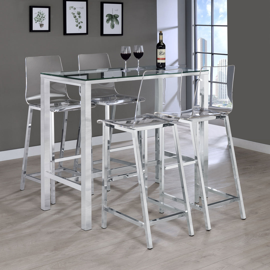 Tolbert 5-piece Bar Set with Acrylic Chairs Clear and Chrome_0