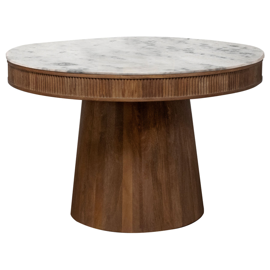 Ortega Round Marble Top Solid Base Dining Table White and Natural_0