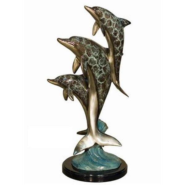 Family II Three Dolphins on Marble Base in Special Patina 23 Inches Tall_0