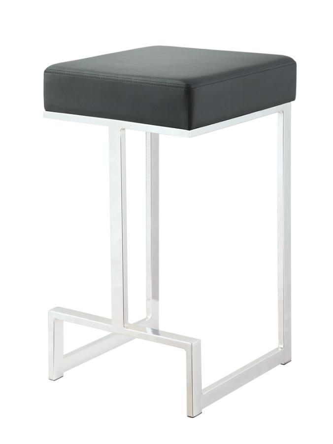 Square Counter Height Stool Black and Chrome_0