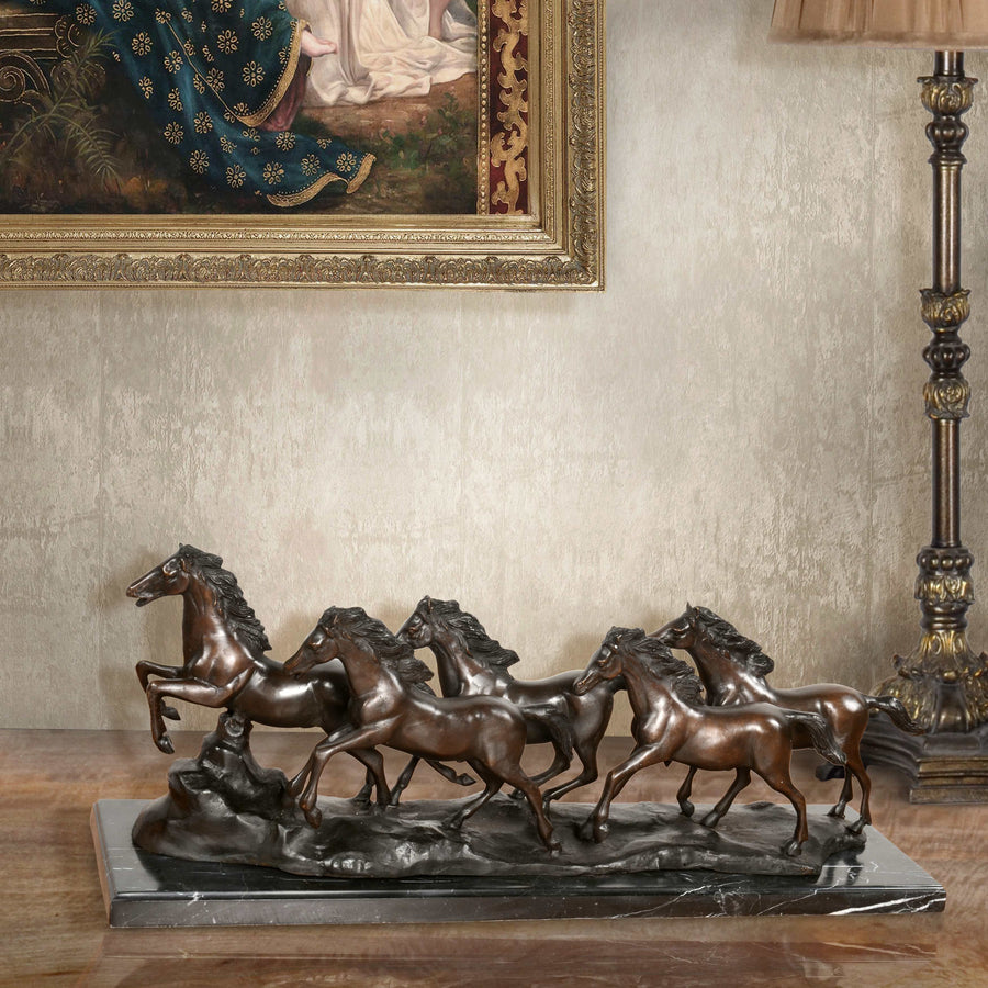 Five Horses Running on Marble Base 32 Inch Wide_0