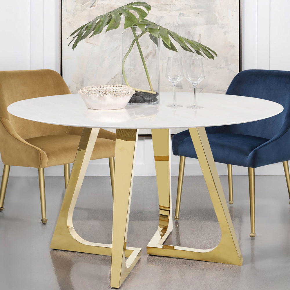 Gwynn Round Dining Table with Marble Top and Stainless Steel Base White and Gold_1