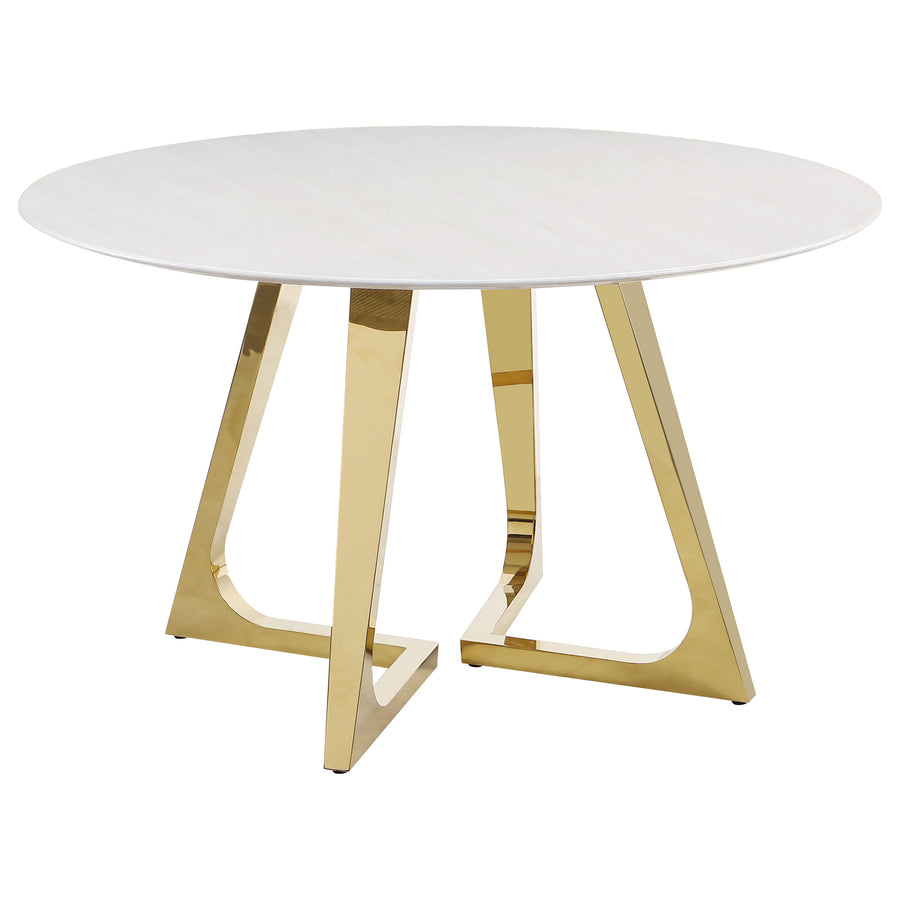 Gwynn Round Dining Table with Marble Top and Stainless Steel Base White and Gold_0