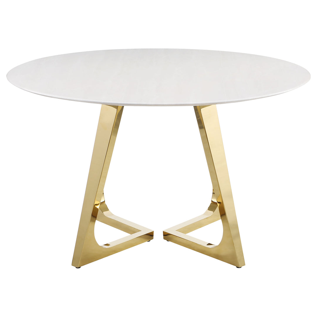 Gwynn Round Dining Table with Marble Top and Stainless Steel Base White and Gold_2