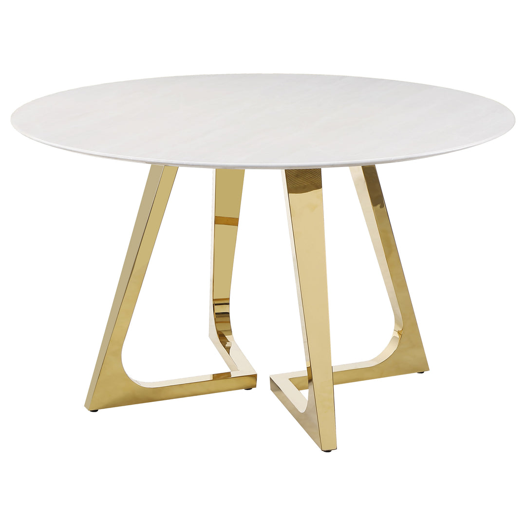 Gwynn Round Dining Table with Marble Top and Stainless Steel Base White and Gold_3