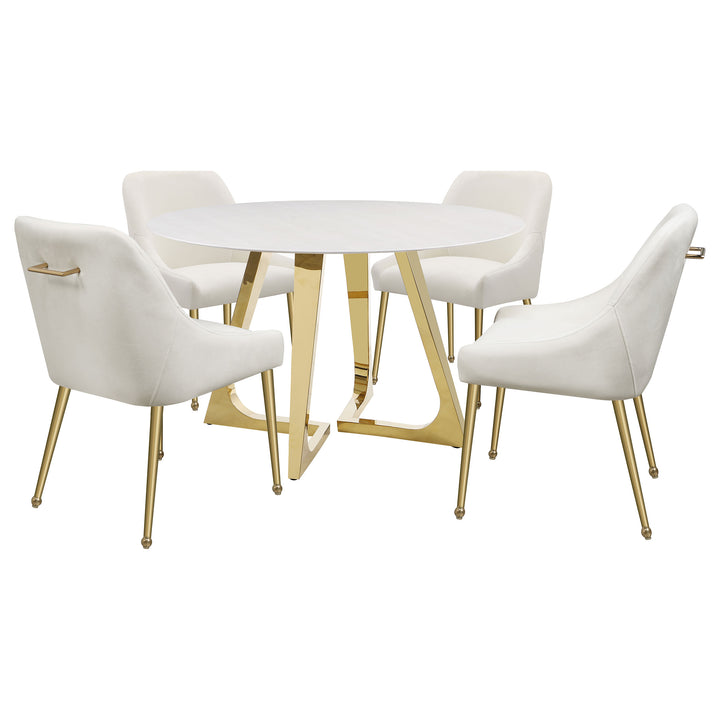 Gwynn Round Dining Table with Marble Top and Stainless Steel Base White and Gold_6