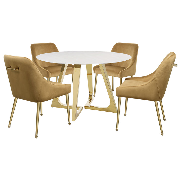 Gwynn Round Dining Table with Marble Top and Stainless Steel Base White and Gold_7