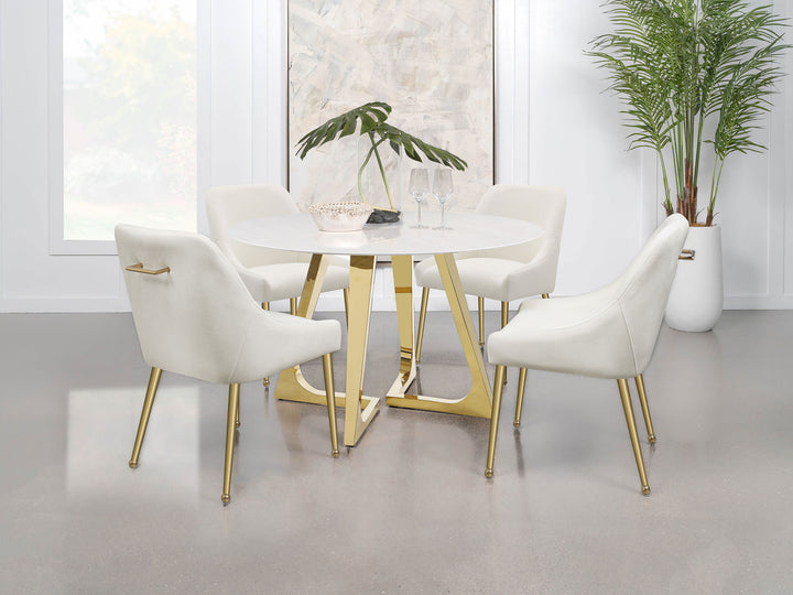 Gwynn Round Dining Table with Marble Top and Stainless Steel Base White and Gold_11