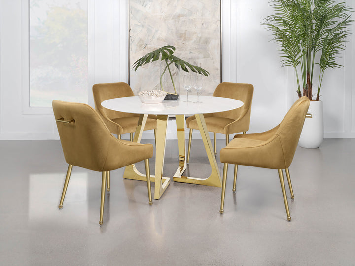 Gwynn Round Dining Table with Marble Top and Stainless Steel Base White and Gold_12