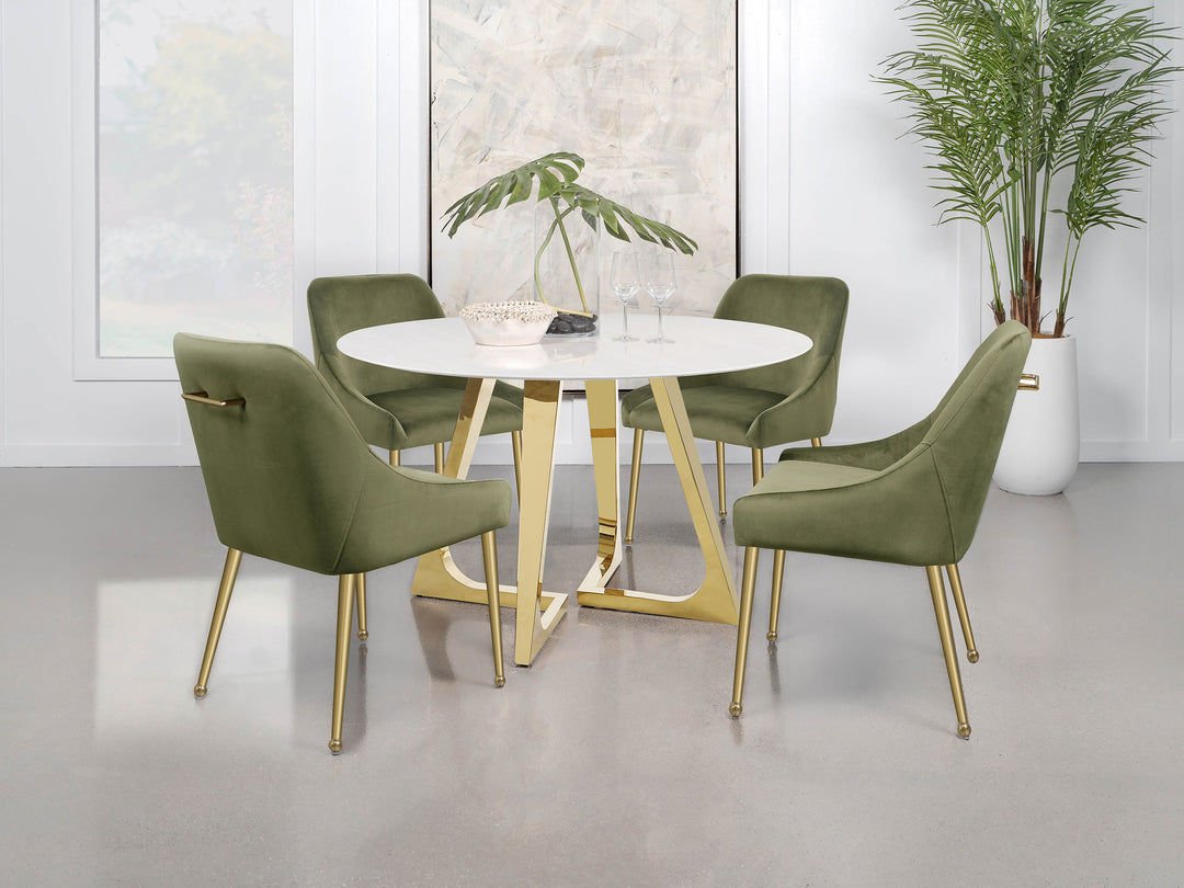 Gwynn Round Dining Table with Marble Top and Stainless Steel Base White and Gold_13