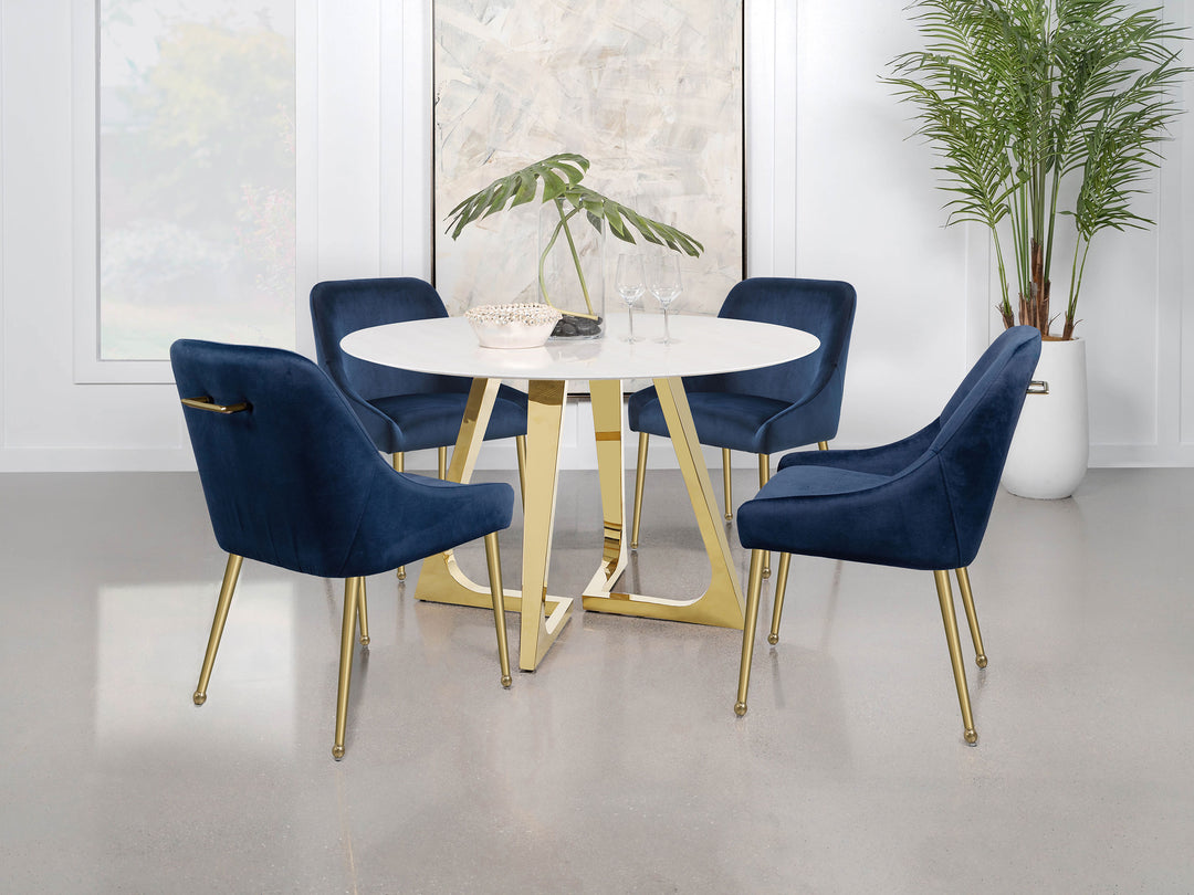 Gwynn Round Dining Table with Marble Top and Stainless Steel Base White and Gold_14