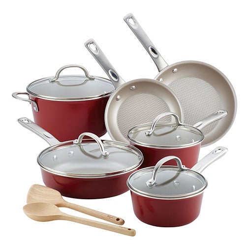 12pc Home Collection Nonstick Cookware Set Sienna Red_0