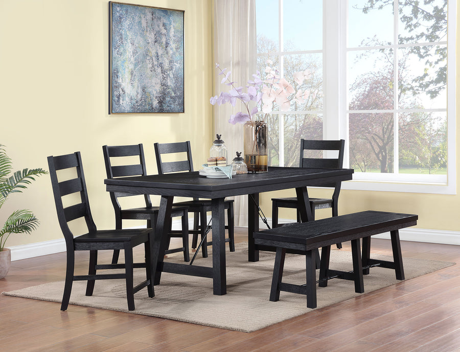Newport 6-piece Rectangular Trestle Table Dining Set witih Bench Black_0