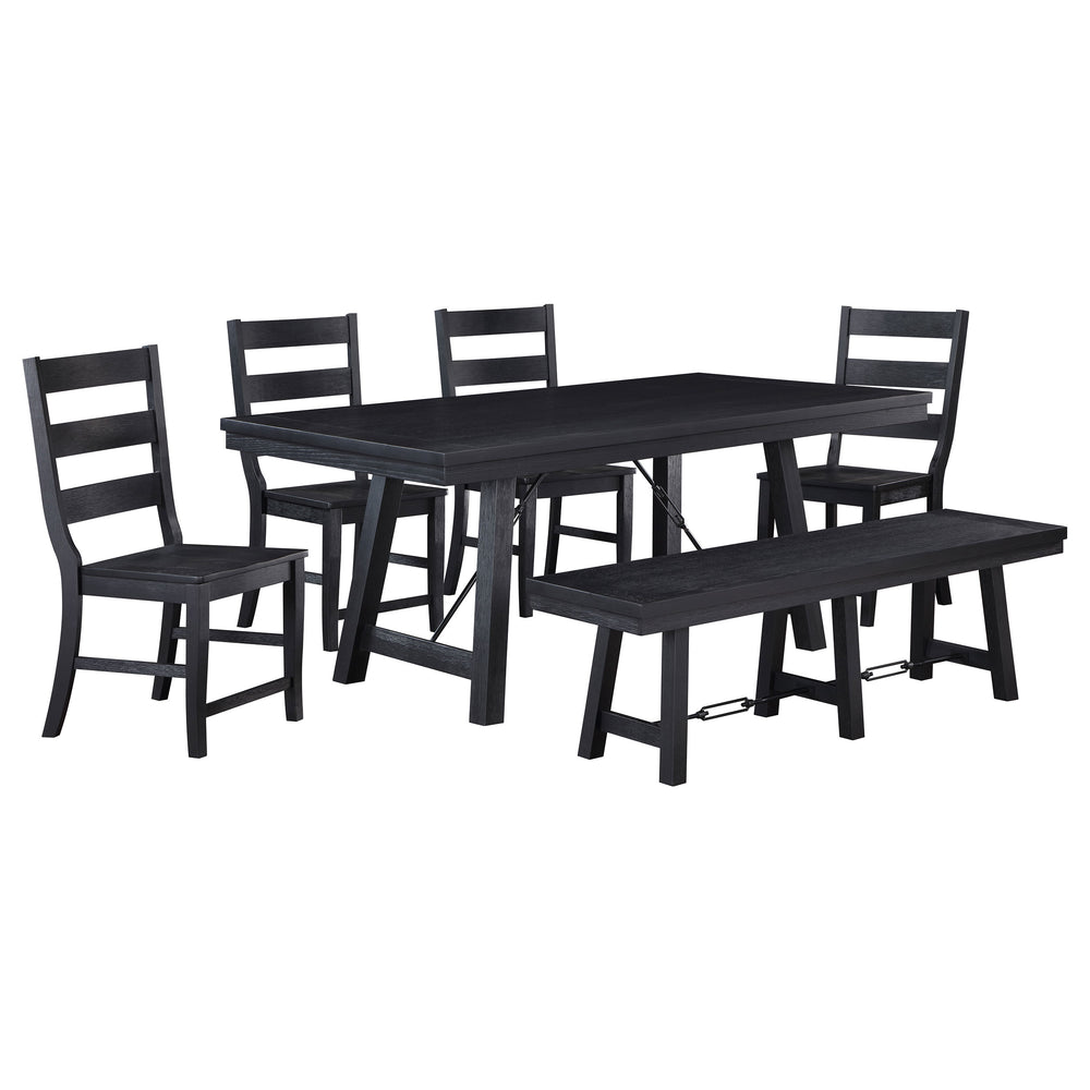 Newport 6-piece Rectangular Trestle Table Dining Set witih Bench Black_1