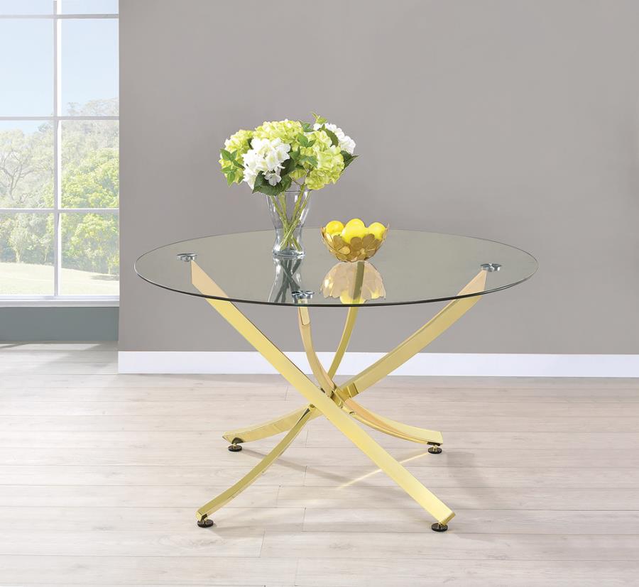 Chanel Round Dining Table Brass and Clear_0