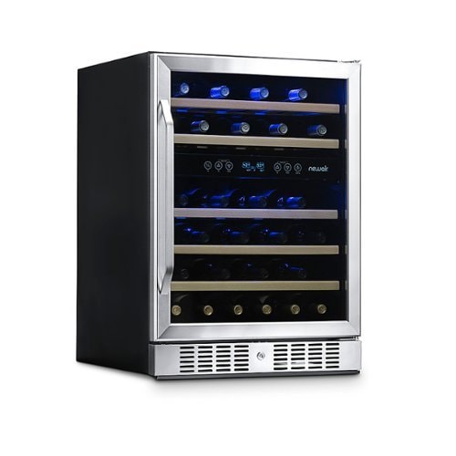 NewAir 24” Built-in 46 Bottle Dual Zone Compressor Wine Cooler in Stainless Steel, with Beech Wood Shelves - Stainless steel_0