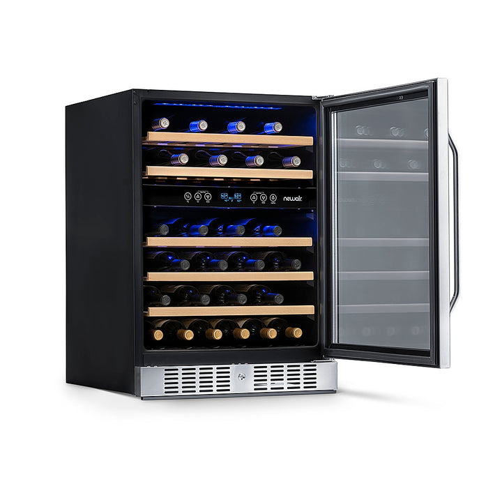 NewAir 24” Built-in 46 Bottle Dual Zone Compressor Wine Cooler in Stainless Steel, with Beech Wood Shelves - Stainless steel_5
