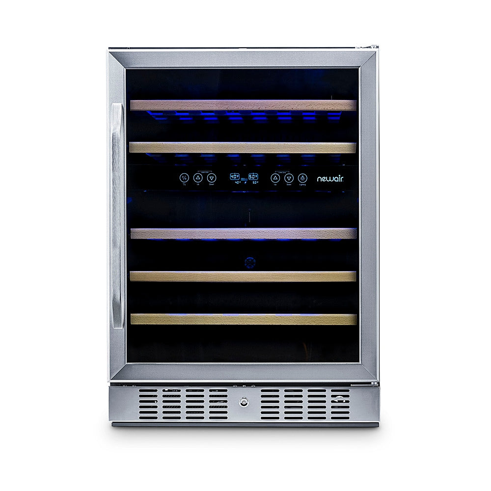 NewAir 24” Built-in 46 Bottle Dual Zone Compressor Wine Cooler in Stainless Steel, with Beech Wood Shelves - Stainless steel_4