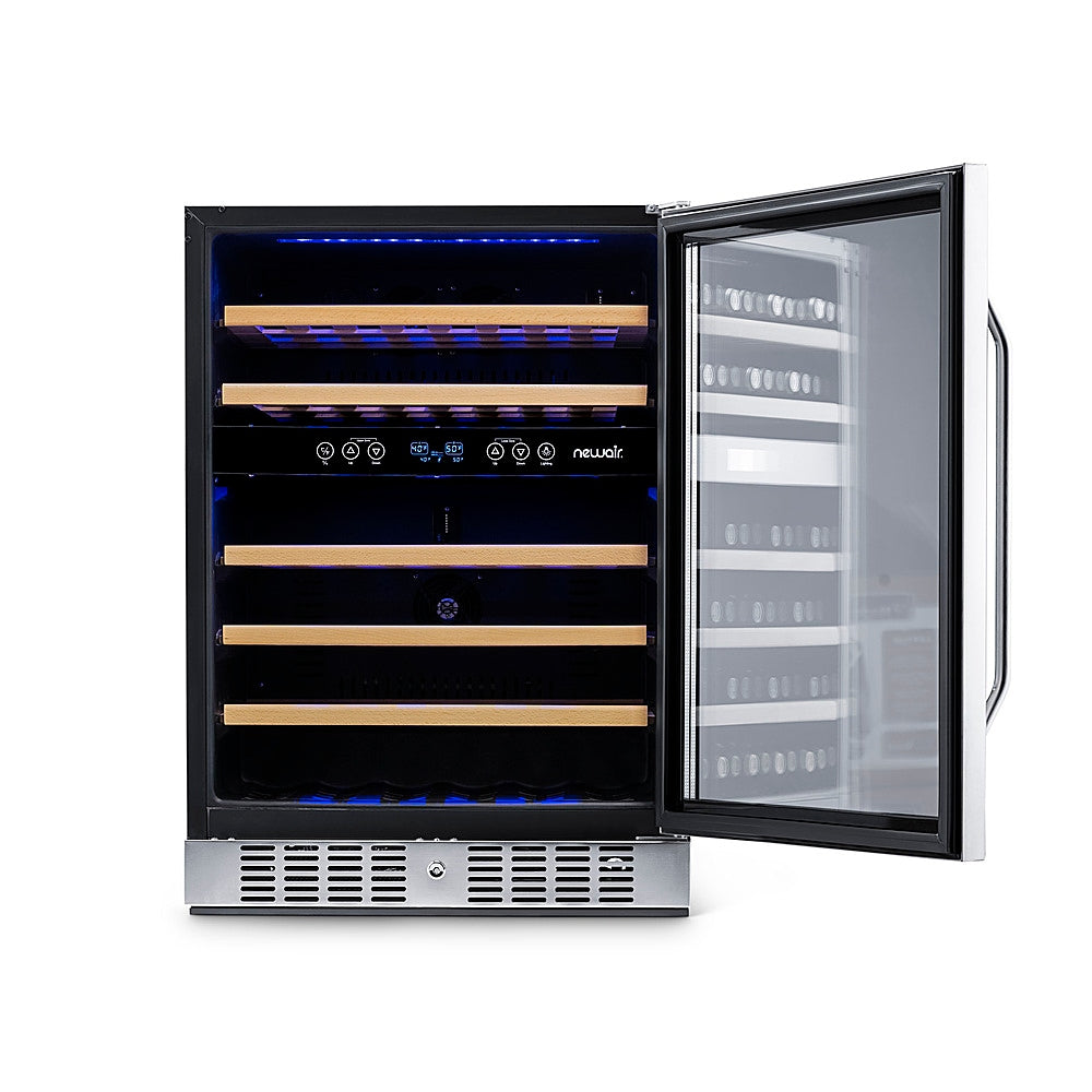 NewAir 24” Built-in 46 Bottle Dual Zone Compressor Wine Cooler in Stainless Steel, with Beech Wood Shelves - Stainless steel_3