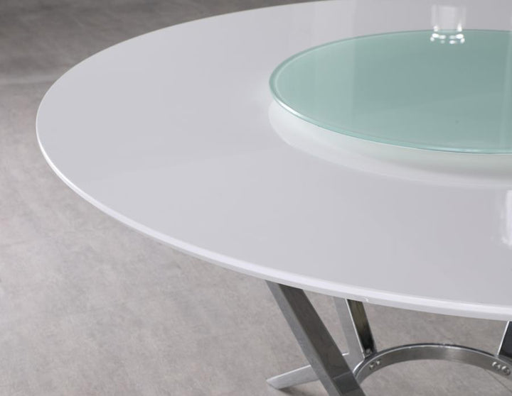 Abby Round Dining Table with Lazy Susan White and Chrome_1